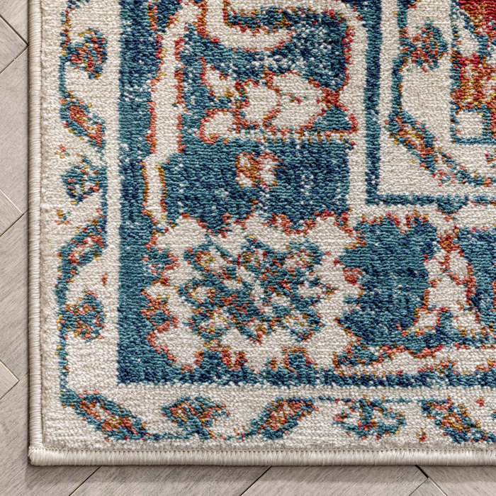 Well Woven Arco Oriental Medallion Pattern Red Blue Distressed Rug